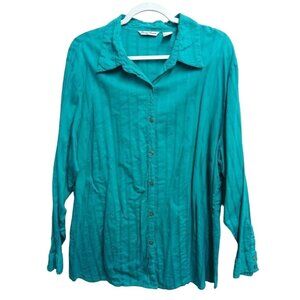 Quizz Woman Button-Up Shirt 100% Cotton Teal Long Sleeve Size 24